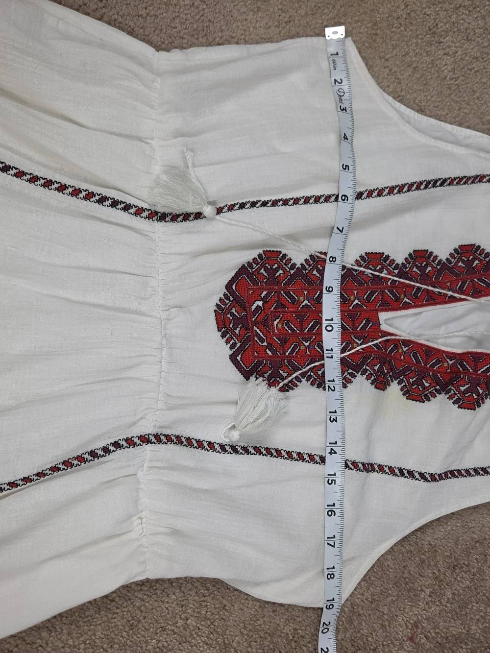 Madewell White Sleeveless Midi Dress with Red & Black Embroidery - Picture 4 of 11
